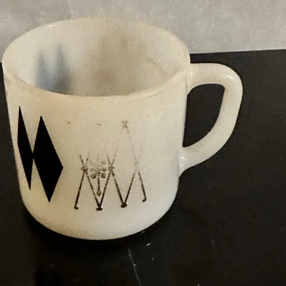 Federal Glass MCM Mug Milk Glass White  Diamonds Retro Mid Century Modern